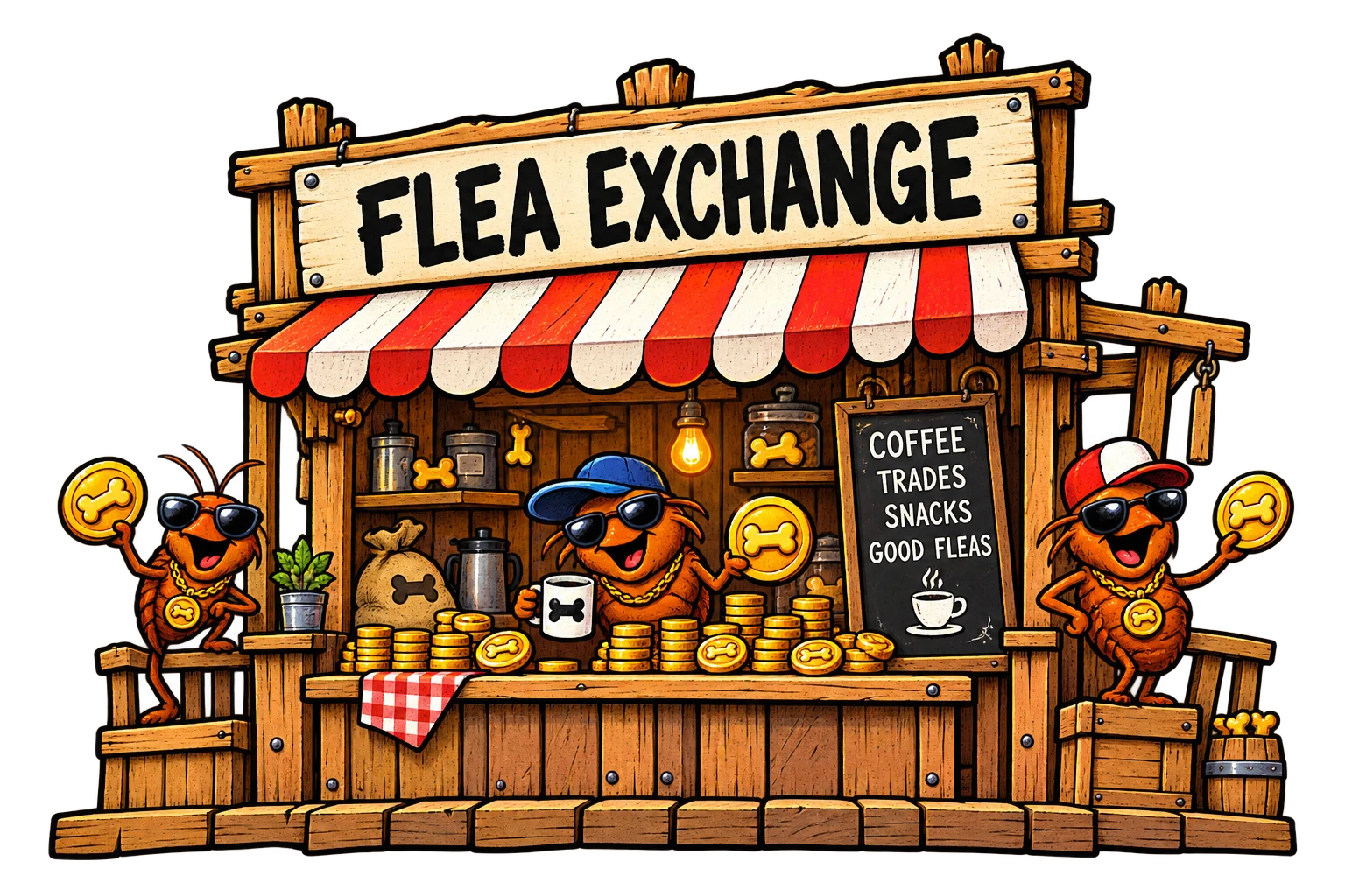 Flea Exchange café with bone-coin traders