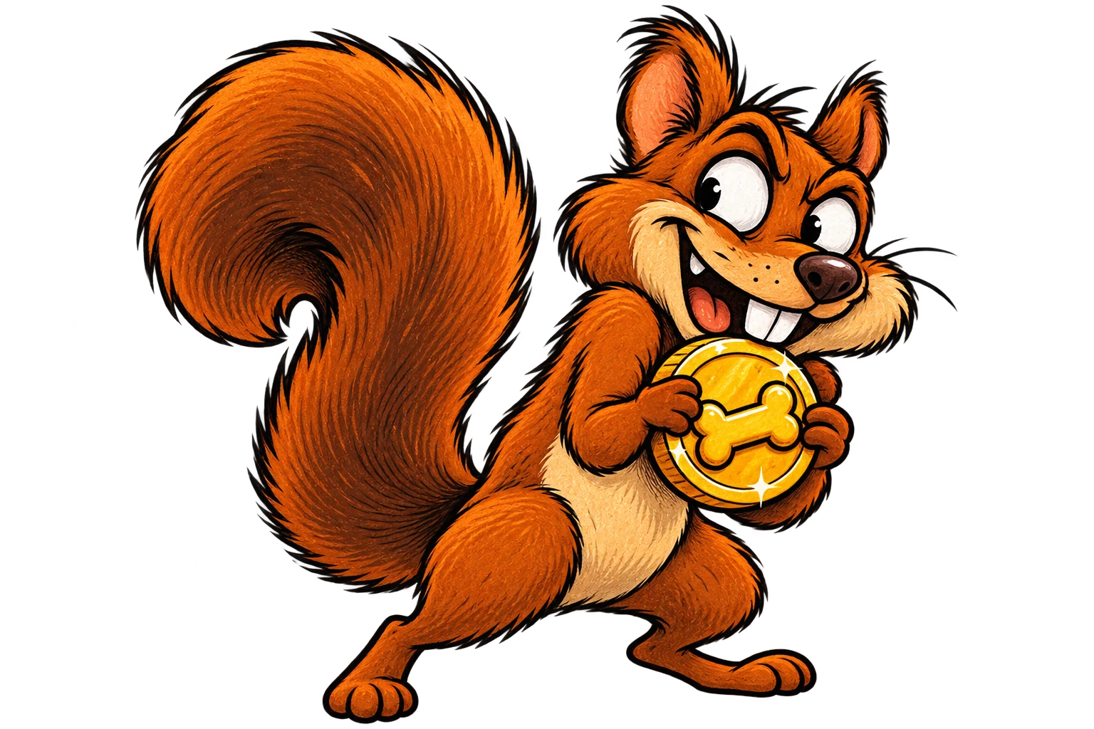 Squirrel clutching a bone coin